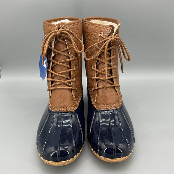 NEW JBU Women’s Maplewood Waterproof Lace Up Rain Boots Navy/Tan Size 11M - Picture 3 of 11